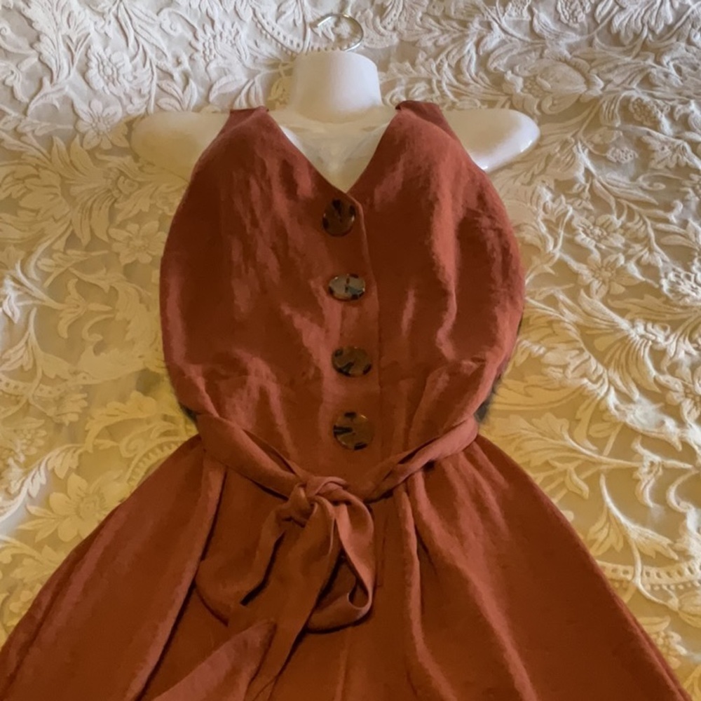 Dex rust  Buttoned Tie Front Jumpsuit Casual